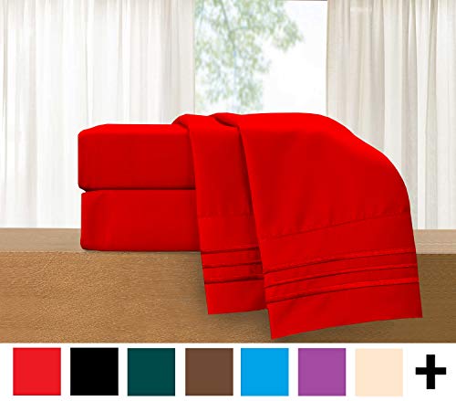 Product Cover Elegant Comfort  4-Piece Sheet Set-Luxury Bedding 1500 Thread Count Egyptian Quality Wrinkle and Fade Resistant Hypoallergenic Cool & Breathable, Easy Elastic Fitted, Queen, Red