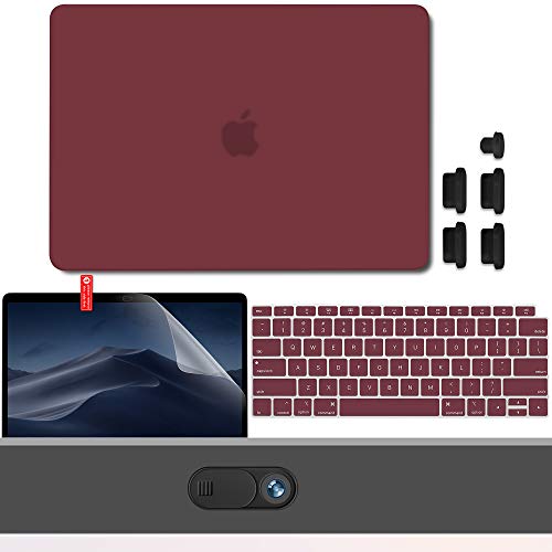 Product Cover GMYLE MacBook Air 13 Inch Case 2018 Release A1932 with Touch ID Retina Display, Plastic Hard Shell, Keyboard Cover, Screen Protector, Webcam Cover, Anti Dust Plugs for Newest MacBook Air 13, Burgundy