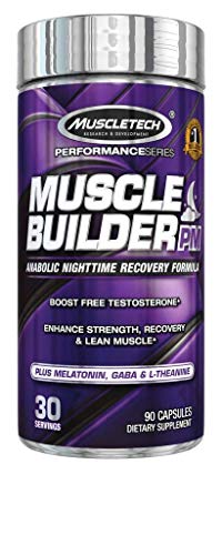 Product Cover MuscleTech Muscle Builder PM Nighttime Post Workout Recovery Supplement with Melatonin & L-Theanine, Boosts Testosterone, 30 Servings (90 Count)