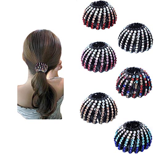 Product Cover Rhinestone Hair Clip for Women - 6Pack Half-balloon Nest Expanding Hairpin Girls Hair Claws Hair Bun Holders Accessories (6 color)