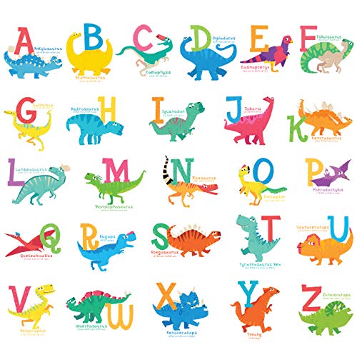 Product Cover DECOWALL DS-8033 A-Z Dinosaur Alphabet Kids Wall Stickers Wall Decals Peel and Stick Removable Wall Stickers for Kids Nursery Bedroom Living Room (Small)