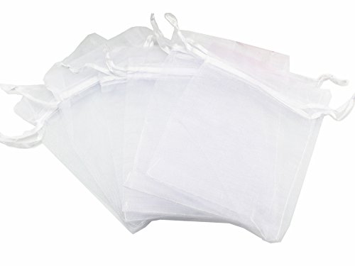 Product Cover QIANHAILIZZ 100 Pack 7 x 9 Inch Solid Color Drawstring Bags Organza Jewelry Gift Pouch Candy Pouch Drawstring Wedding Favor Bags OB18110281723 (White)