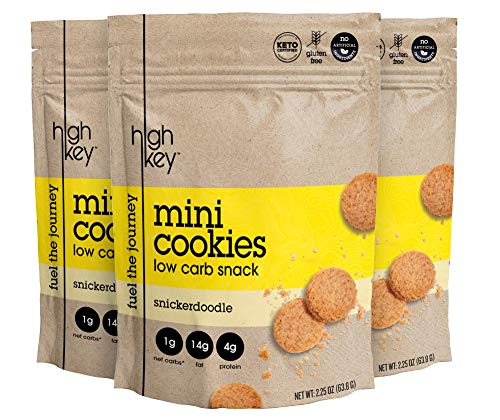 Product Cover HighKey Snacks Keto Mini Low Carb Cookies - Snickerdoodle, Pack of 3, 2.25oz Bags - Keto Friendly, Gluten Free, Healthy Snack - Sweet, Diet Friendly Dessert - Ketogenic Food with Natural Ingredients