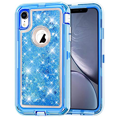 Product Cover iPhone XR Case, Anuck 3 in 1 Hybrid Heavy Duty Defender Armor Case Sparkly Floating Liquid Glitter Protective Hard Shell Shockproof Anti-Slip TPU Bumper Cover for Apple iPhone XR 6.1