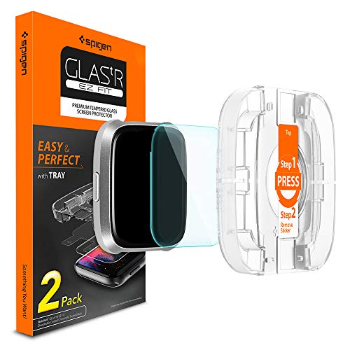 Product Cover Spigen Tempered Glass Screen Protector Designed for ONLY Fitbit Versa 1 / Fitbit Versa Lite (Two Pack) [NOT Compatible with New Fitbit Versa Two Model 2019]