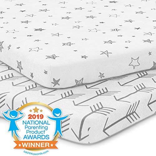 Product Cover Pack n Play Playard Sheet Set - Portable Mini Crib Mattress Pad Sheets - Convertible Mattress Cover - Stretchy, Fitted Jersey Cotton Will Fit Any Playard - Ultra Soft Baby Safe Fabric for Girl or Boy