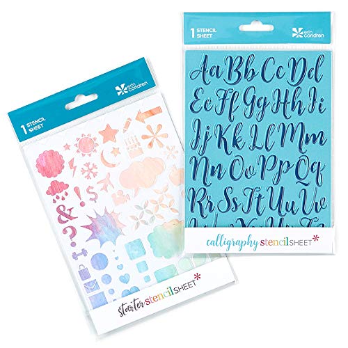 Product Cover Erin Condren Designer Stencil Sheet 2 - Pack - Assorted Shapes & Calligraphy