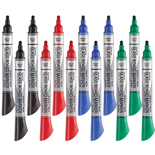Product Cover Glass Board Dry Erase Markers by Quartet, Premium, Bullet Tip, Assorted Colors, 12 Pack (79554)