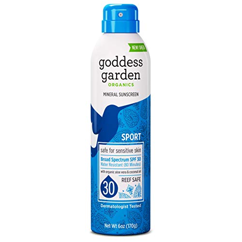 Product Cover Goddess Garden - Sport SPF 30 Mineral Sunscreen Continuous Lotion Spray - Sensitive Skin, Reef Safe, Sheer Zinc & Titanium, Water Resistant, Non-Nano, Vegan, Leaping Bunny Cruelty-Free - 6 oz Bottle