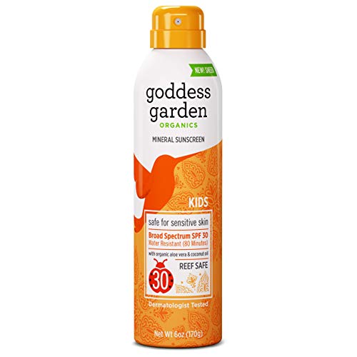 Product Cover Goddess Garden - Kids SPF 30 Mineral Sunscreen Continuous Lotion Spray - Sensitive Skin, Reef Safe, Sheer Zinc & Titanium, Water Resistant, Non-Nano, Vegan, Leaping Bunny Cruelty-Free - 6 oz Bottle