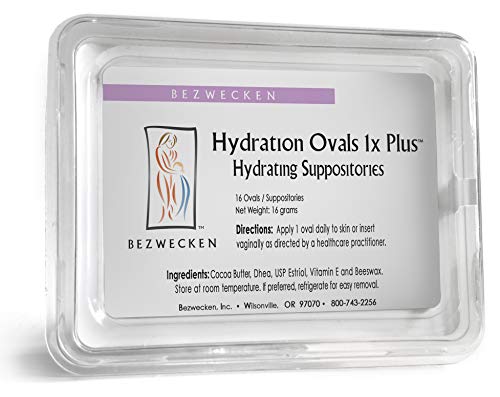 Product Cover Bezwecken - Hydration Ovals 1x Plus DHEA - 16 Oval Suppositories - Same Trusted Formula, New Improved Shape - Professionally Formulated to Alleviate Vaginal Dryness in Menopausal Women