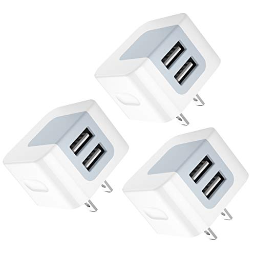 Product Cover USB Wall Charger, USB Plug, 3-Pack 2.4A Dodoli Dual Port 12W Wall Charger Block Adapter Charging Cube Box Compatible iPhone Xs/XS Max/XR/X/8/8 Plus/7/6S/ 6S Plus, Samsung Galaxy, HTC, Moto