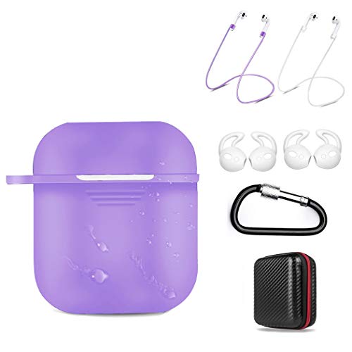 Product Cover AirPods Case 7 in 1 Airpods Accessories Kits Protective Silicone Cover and Skin for Airpods Charging Case with Ear Hook Airpods Staps/Skin/Tips/Keychain Purple by Amasin