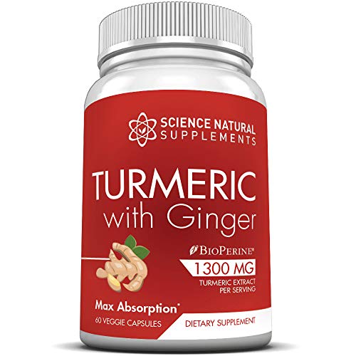 Product Cover Turmeric Supplement with Ginger and BioPerine | 1300mg Capsules | 30 Day Supply | 2000% Faster Max Absorption Tumeric Formula w/ 95% Curcuminoids by Science Natural Supplements