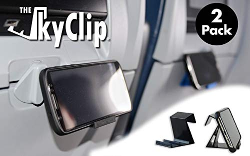 Product Cover The SkyClip - (Black, 2 Pack) Airplane Cell Phone Seat Back Tray Table Clip and Sturdy Phone Stand, Compatible with iPhone, Android, Tablets, and Readers