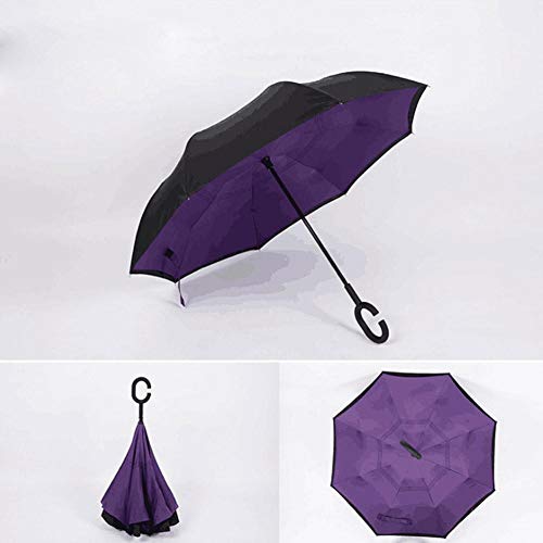 Product Cover SHOPPOZONE Double Layer Inverted Reversible No Drip Umbrella with C Shape Handle (Purple Color)