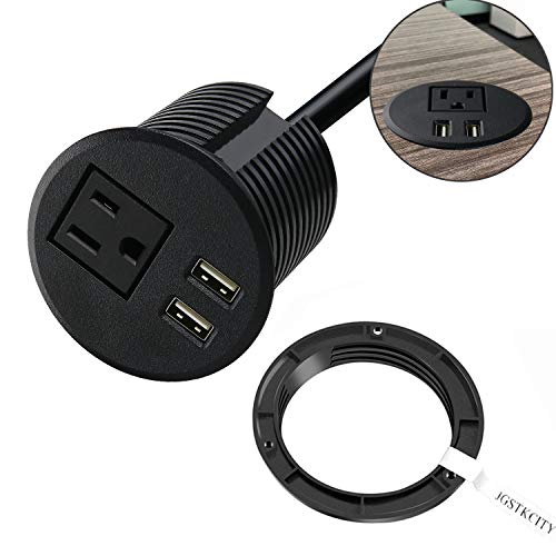 Product Cover Desktop Power Grommet with USB,Hidden Power Socket. Desk Hole Grommet Outlet,Easy Access to 2 power Source Along with 2 USB Power Port Connections (2.5inch hole, Black)