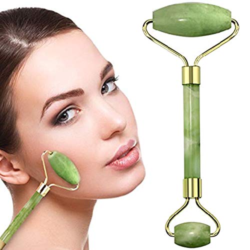Product Cover Jade Roller Face Massager With Natural Anti Aging Jade Stone For Face Eye Massage Derma Cream Roller (Green) - Authentic Himalayan Jade Stone