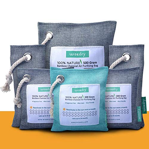 Product Cover wisedry Bamboo Charcoal Air Purifying Bag (6 Pack), 500g for Large Room, 200g for car, 75g for Shoes