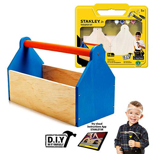 Product Cover Stanley Jr DIY Toolbox Kit for Kids - Easy to Assemble Wood Craft Toolbox - Build A Tool Box for Kids - Paint - Brushes Included