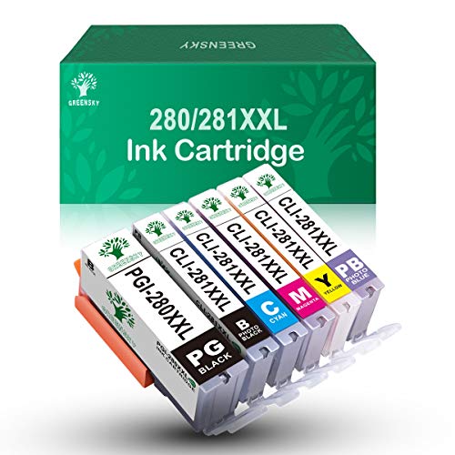 Product Cover GREENSKY Compatible Canon Ink cartridges 280 281 Replacement PGI-280XXL CLI-281XXL PGI 280 XXL CLI 281 XXL PIXMA TR7520 TR8520 TS9120 TS6120 TS8120 TS8220 TS9520 TS9521C Printer - 6Pack