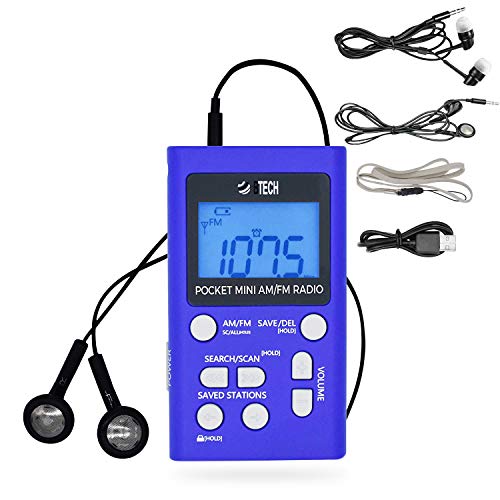 Product Cover BTECH MPR-AF1 AM FM Personal Radio with Two Types of Stereo Headphones, Clock, Great Reception and Long Battery Life, Mini Pocket Walkman Radio with Headphones (Blue)