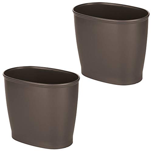 Product Cover mDesign Modern Oval Plastic Small Trash Can Wastebasket, Garbage Container Bin for Bathroom, Kitchen, Laundry Room, Home Office, Dorms - 2 Pack - Espresso Brown