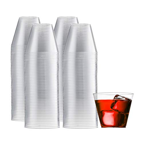 Product Cover 200 Clear Plastic Cups 9 Oz Old Fashioned Tumblers Fancy Disposable Wedding Party Cups Recyclable and BPA-Free