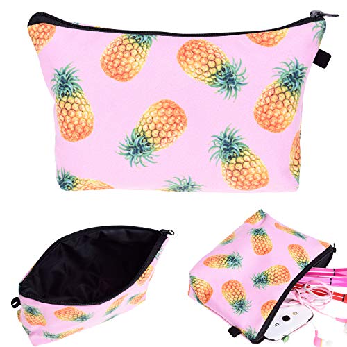 Product Cover Portable Makeup Bag Organizer Travel 3D Printing Small Cosmetic Bags Zipper Pen Cases Brush Storage Pouch for Women Girls Purse (Pink Pineapple)