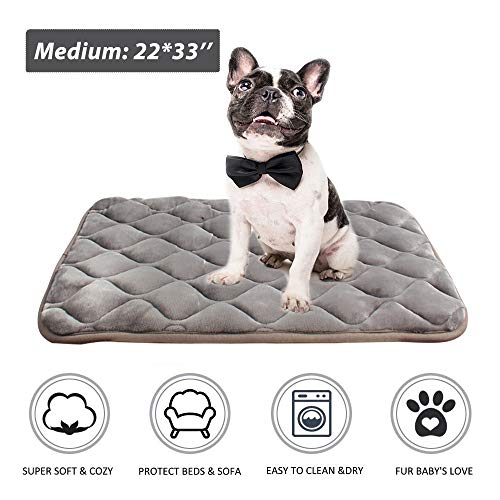 Product Cover furrybaby Dog Bed Mat Soft Crate Mat with Anti-Slip Bottom Machine Washable Pet Mattress for Dog Sleeping (M 33x22'', Sliver Grey Mat)