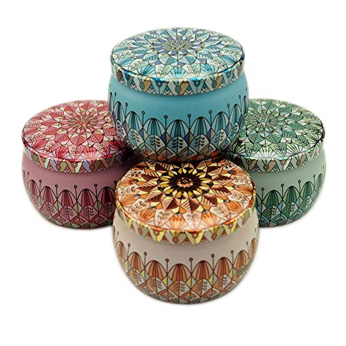 Product Cover DIY Candle Jars for Making Candles Kit Metal Containers Decorative Stripe Sunflower Pattern Tin for Earphones Collectibles Chocolate-4PCS