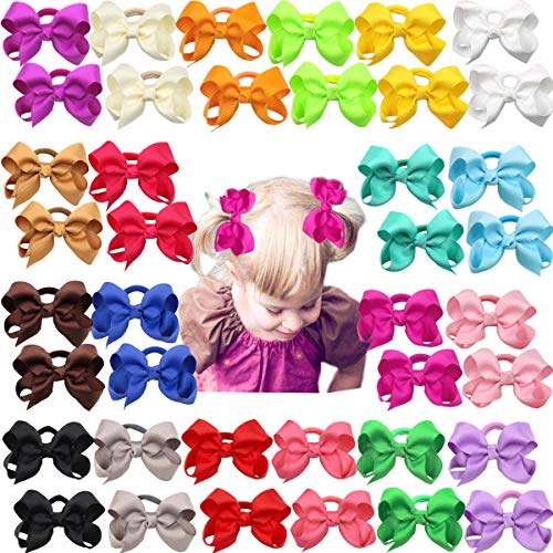 Product Cover 40Pcs Boutique Hair Bows Elastic Ties Kids Children Rubber Bands Ponytail Holders Hair Bands For Baby Girls Teens Toddlers in Pairs