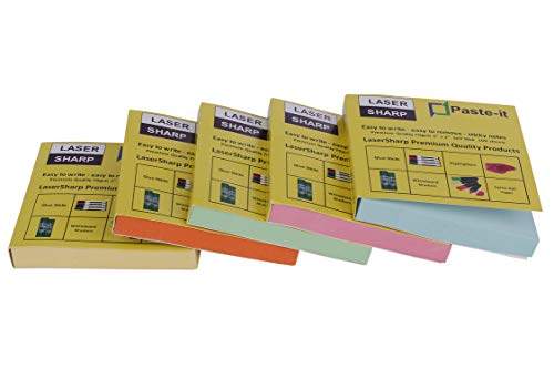 Product Cover Laser Sharp Paste-It Sticky Notes 3X3 Inch Pack of 5 - LaserSharp Paste-It Premium Quality Eco Friendly Self Stick Sticky Notes 3X3 Inch Note pad Memo pads set - 5 Colours 100 pages each 500 Sheets