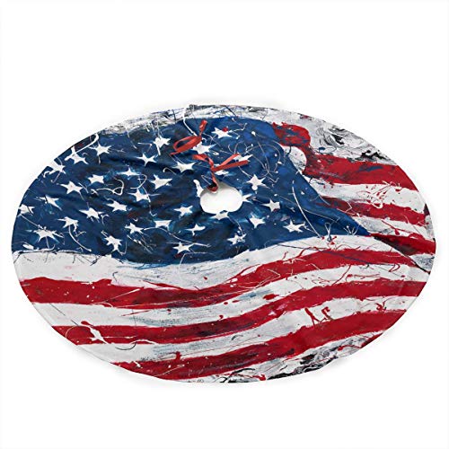 Product Cover 35 Inch Christmas Tree Skirt US Flag Printed Tree Skirt Christmas Holiday Party Ornaments