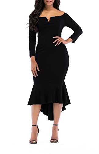 Product Cover onlypuff Fishtail Dresses for Women Midi Bodycon Dress Long Sleeve V Neck Cocktail Dress