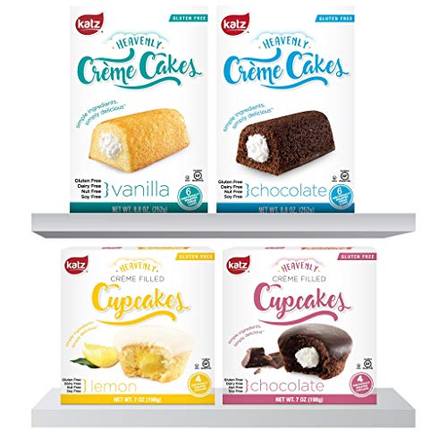 Product Cover Katz Gluten Free Snacks Heavenly Creme Cake Variety Pack | Chocolate & Vanilla Creme Cake, Chocolate & Lemon Cupcake | Dairy Free, Nut Free, Soy Free, Gluten Free | Kosher (1 Pack of each)