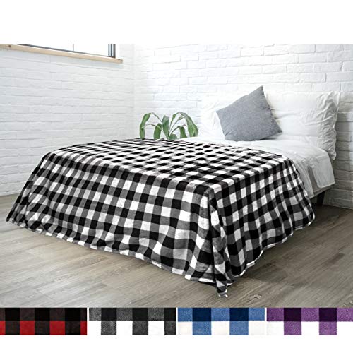 Product Cover PAVILIA Flannel Fleece Throw Blanket for Sofa Couch Bed | Super Soft Velvet Plaid Pattern Checkered Decorative Throw | Warm Cozy Lightweight Microfiber | 60 x 80 Inches Plaid White/Black