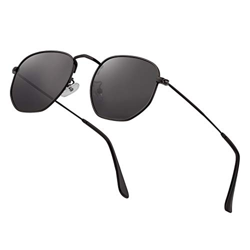 Product Cover Hipster Hexagonal Polarized Sunglasses Men Women Geometric Square Small Vintage Metal Frame Retro Shade Glasses