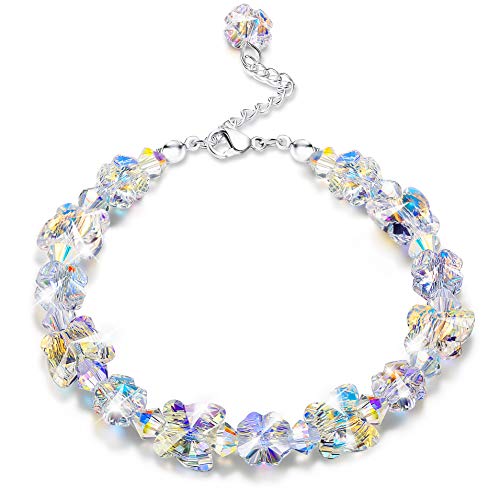 Product Cover KesaPlan Crystals Bracelets, Crystals from Swarovski, Butterfly Shaped Aurora Crystals Bracelets for Women Girls Link Chain Bracelets, Jewelry Gift for Christmas Day, 7