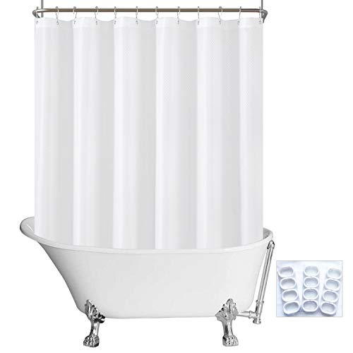 Product Cover N&Y HOME Fabric Clawfoot Tub Shower Curtain 180 x 70 inches All Wrap Around, 36 Hooks Included, Hotel Quality, Washable, Water Repellent, Diamond Pattern White Bathroom Curtains with Grommets
