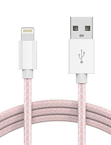 Product Cover iPhone Charger Lightning Cable 6ft - by TalkWorks | Braided Heavy Duty MFI Certified Apple Charger iPhone Cord for iPhone 11, 11 Pro/Max, XR, XS/Max, X, 8, 7, 6, 5, SE, iPad - Rose Gold/White