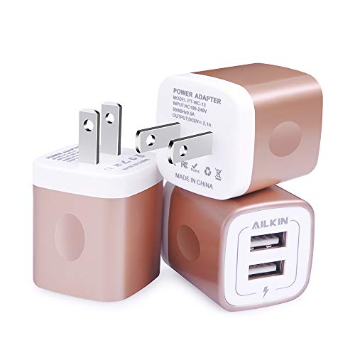Product Cover USB Charging Box, Charger Adapter, Ailkin 3-Pack 2.1Amp Dual Port Fast Charge Plug Cube Base Replacement for iPhone X/8/7/6S/6S Plus/6, Samsung Galaxy S7/S6/S5 Edge, LG, HTC, Huawei, Moto, Kindle