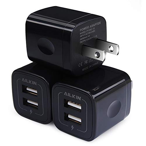 Product Cover USB Wall Charger, Ailkin 2.1A Dual Port Portable Universal USB Wall Charger Adapter Compatible with iPhone X/8/7/6S/6S Plus, iPad Pro/Air 2/mini2, Galaxy S7/S6/Edge/Plus, Note 5/4, LG, HTC, and More