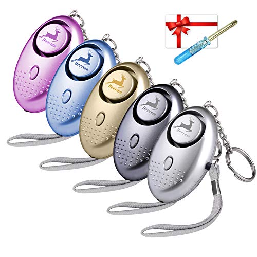 Product Cover Deeram 5 Pack 150 DB Emergency Personal Alarm Self-Defense Security Alarm Keychain with Bright LED Light Perfect for Women,Kids and Elders, 5 Colors