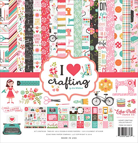 Product Cover Echo Park Paper Company IHC169016 I Heart Crafting Collection Kit Paper, Teal, Pink, Coral, Brown, Woodgrain, Green, Yellow