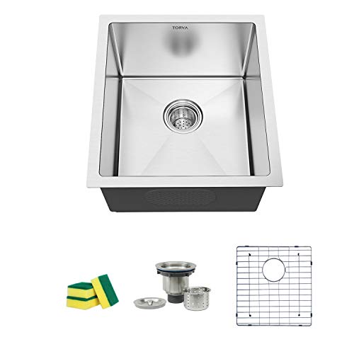 Product Cover TORVA 15 x 17 Inch Undermount Kitchen Sink, 16 Gauge Stainless Steel Wet Bar or Prep Sinks Single Bowl, Fits 18
