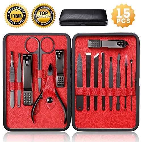 Product Cover Nail Clippers Sets High Precisio Stainless Steel Nail Cutter Pedicure Kit Nail File Sharp Nail Scissors and Clipper Manicure Pedicure Kit Fingernails & Toenails with Portable stylish case (Black)