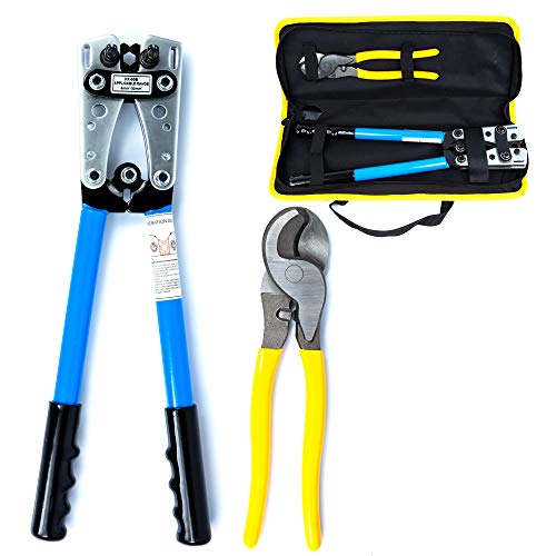 Product Cover KOTTO Battery Cable Lug Crimper Tool 6-50mm², Wire Crimping Tool, Pliers for Crimping Wire Cable with Cable Cutter for 10,8,6,4,2 and 1/0 AWG Wire Cable Cutting and Crimper with Storage Bag