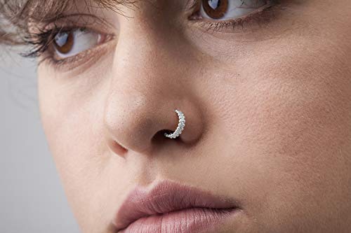 Product Cover Thin Silver Nose Ring: Indian 925 Sterling Silver Handmade Nostril Piercing Hoop in 22 Gauge 7mm