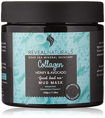 Product Cover Reveal Naturals Collagen Dead Sea Face Mask With Dead Sea Salt, Avocado, And Honey. Facial Cleanser, Face Moisturizer And Blackhead Extractor. Best for Acne Treatment Mens and Women.